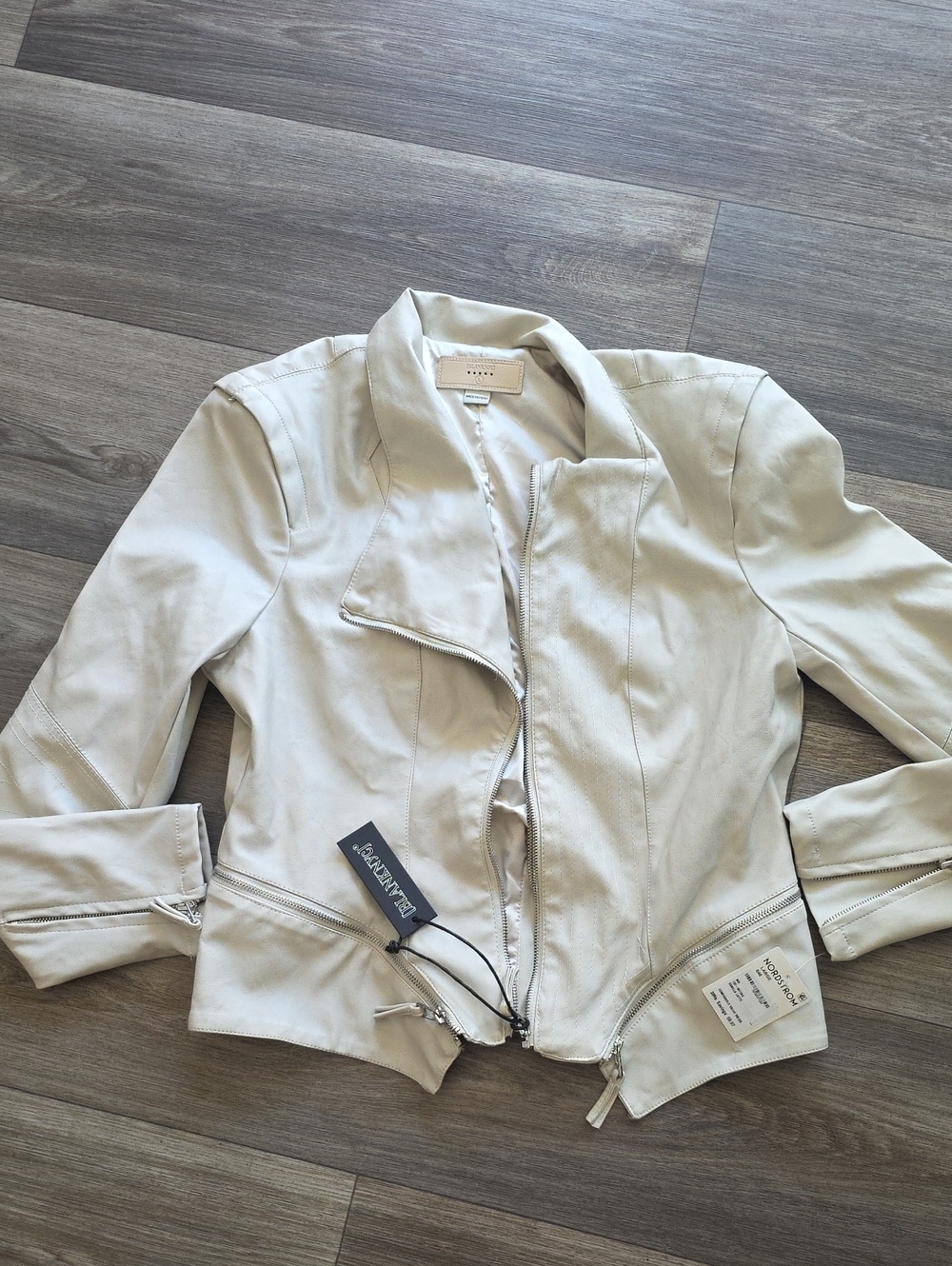 Blank NYC Light Cream Moto Leather Jacket